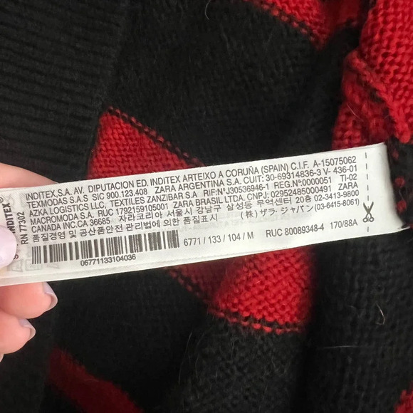 Zara Striped Sweater with Tulle Neck Red Black‎ Size Medium - Picture 12 of 12